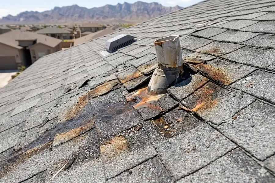 Water damage on roof from rain and flash flooding — El Paso